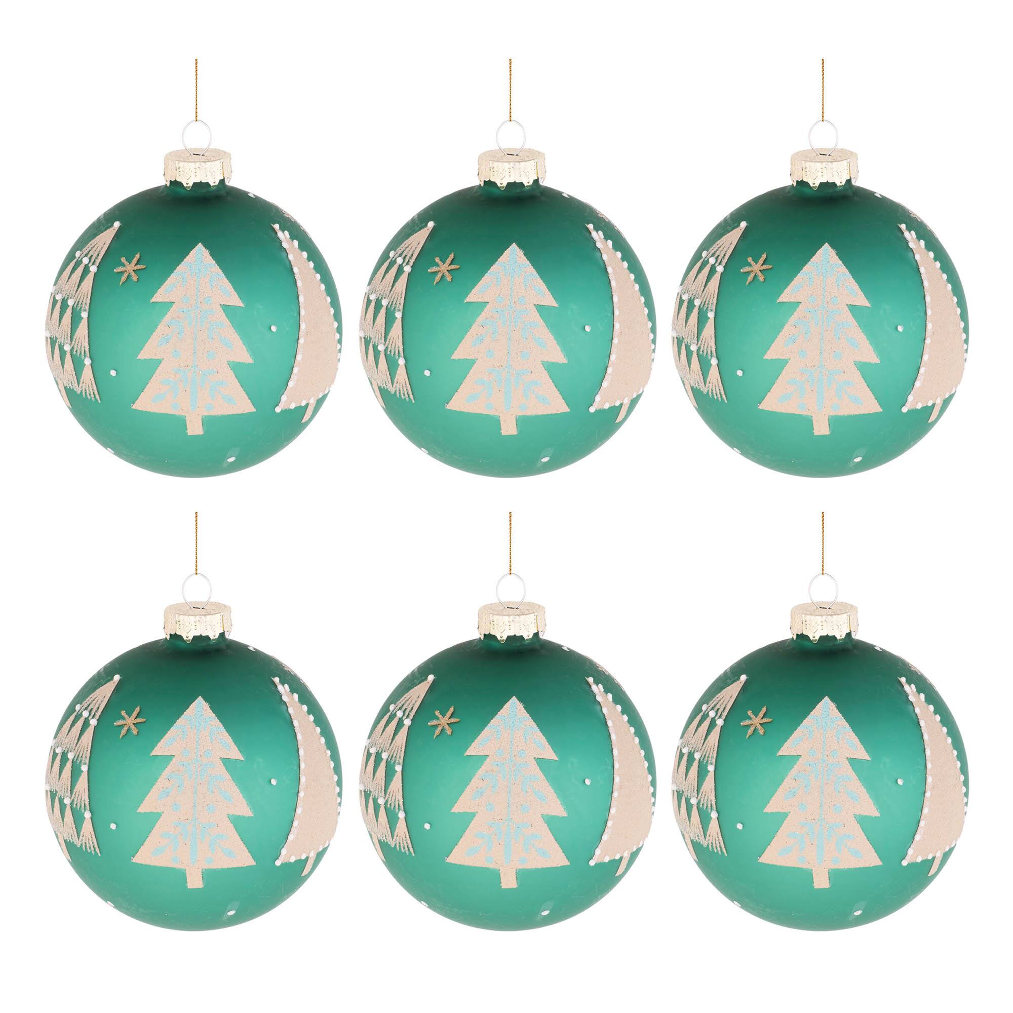 4" Beaded Pine Tree Ball Ornaments